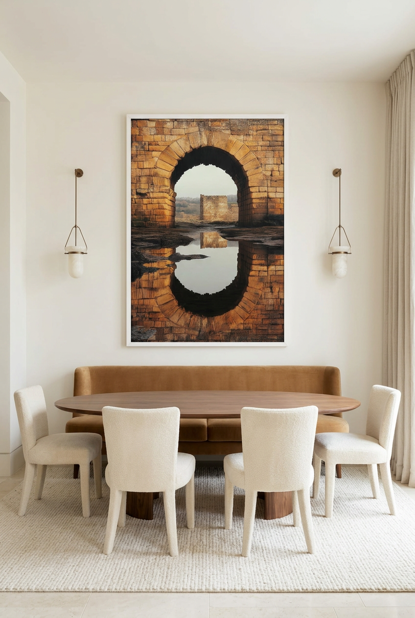 Het Oog van het Kasteel — poster in witte lijst in een eetkamer