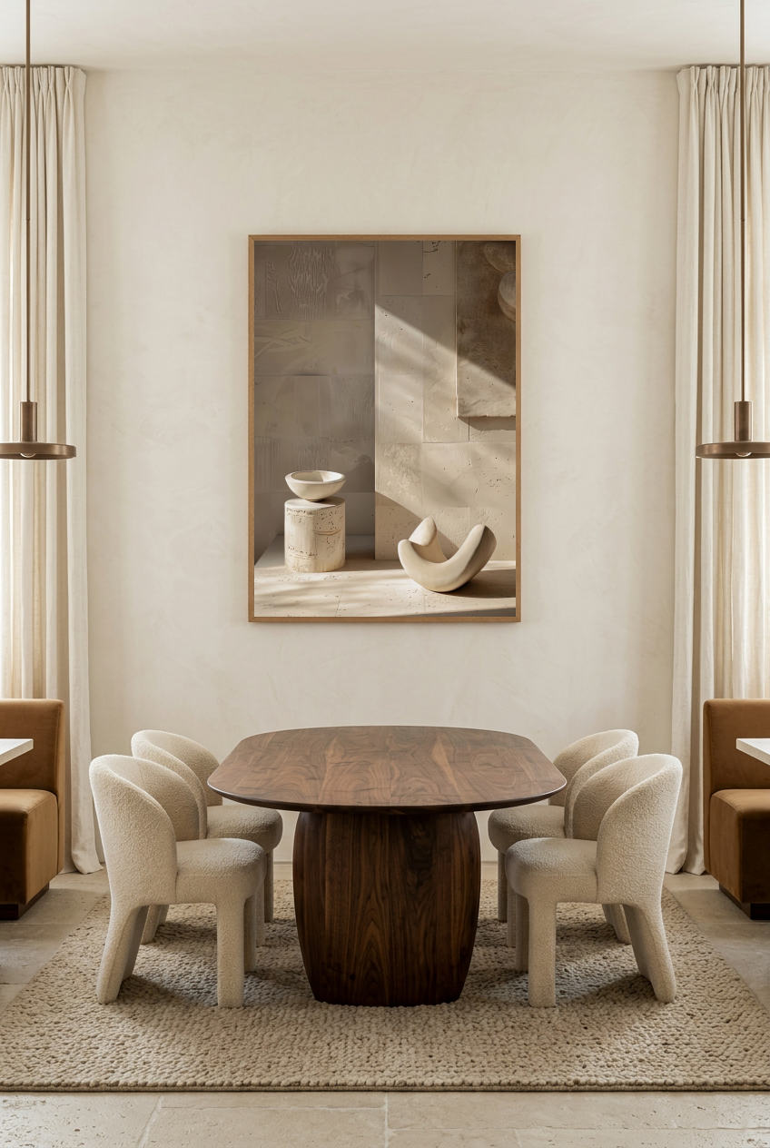 L'Offrande de Pierre — poster con cornice in rovere in una sala da pranzo