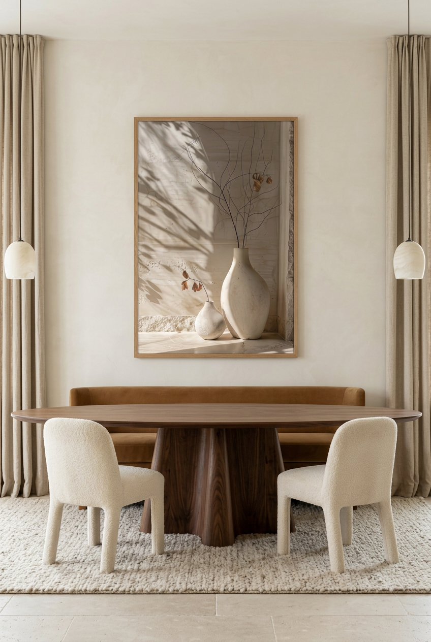L'Ombre des Branches — poster con cornice in rovere in una sala da pranzo