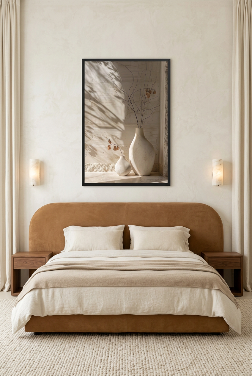 L'Ombre des Branches — poster con cornice nera in una camera da letto