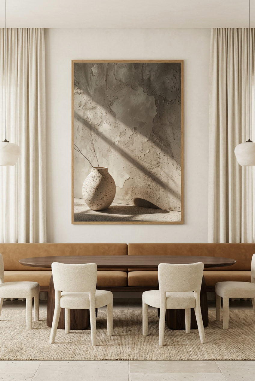 L'Ombre du Vase — poster con cornice in rovere in una sala da pranzo
