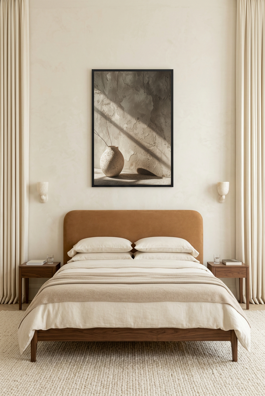 L'Ombre du Vase — poster con cornice nera in una camera da letto