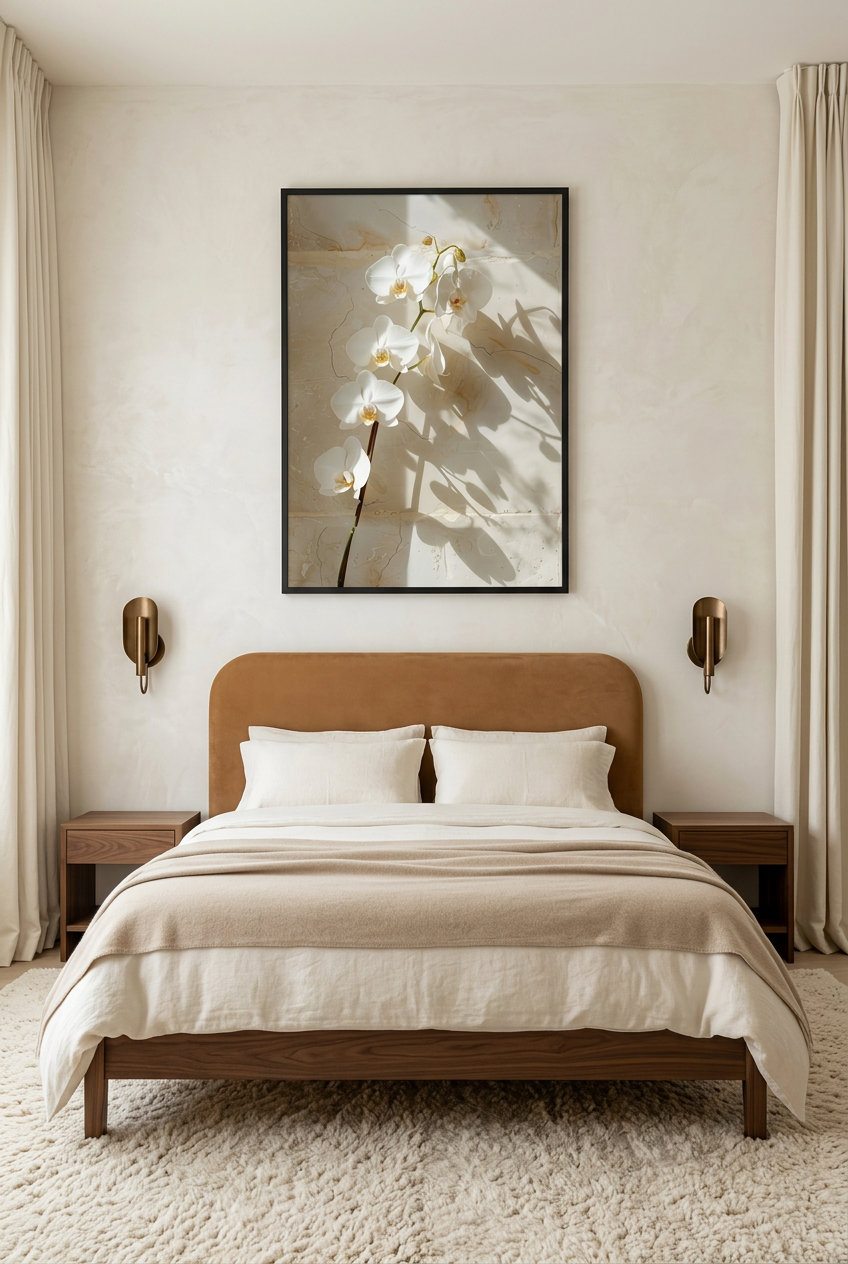 L'Orchidée de Pierre — Poster im schwarzen Rahmen im Schlafzimmer