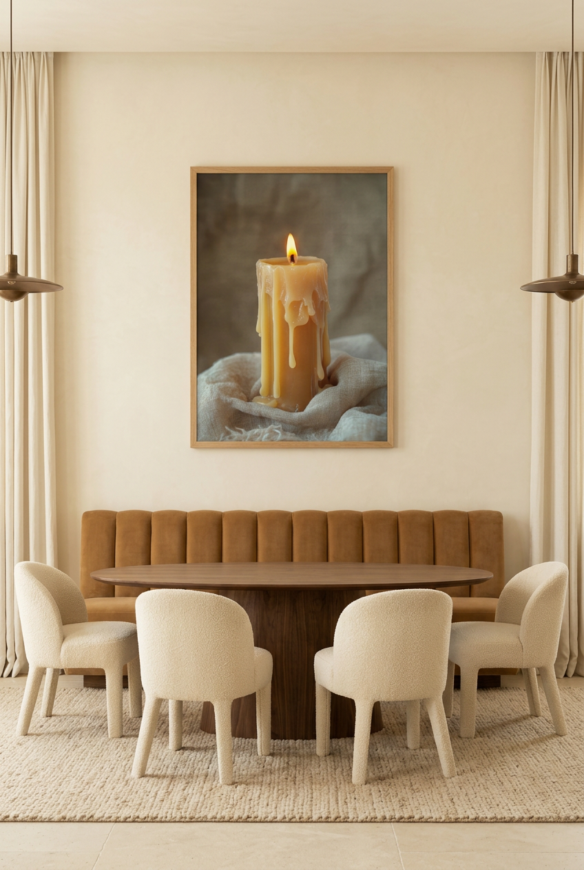 La Bougie — poster com moldura de carvalho numa sala de jantar