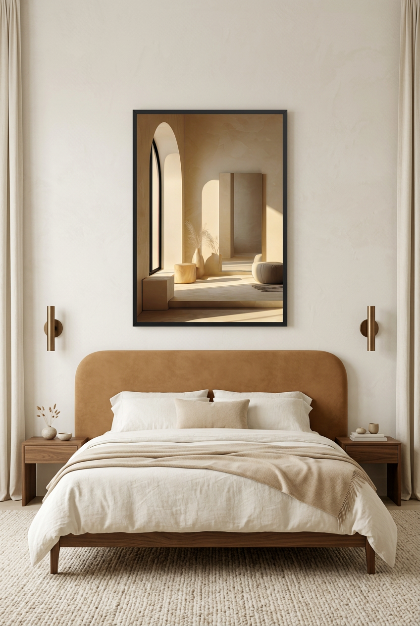 La Chambre de l’Arche — poster con cornice nera in una camera da letto