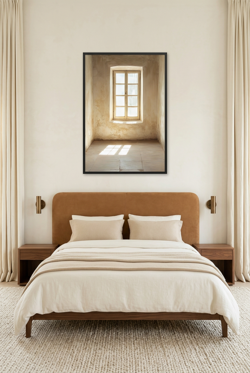 La Chambre de Lumière — Poster im schwarzen Rahmen im Schlafzimmer