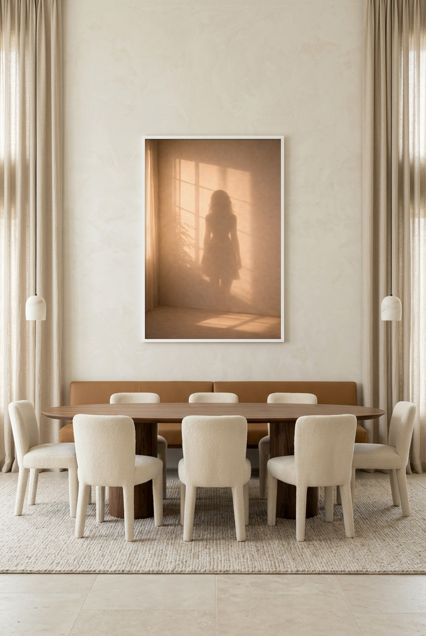 La Chambre Vide — poster com moldura branca numa sala de jantar