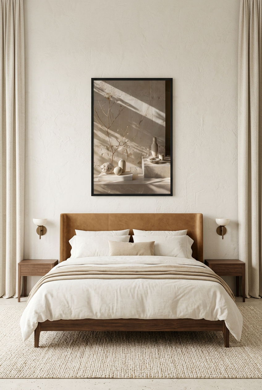 La Composition du Soir — affiche en cadre noir dans une chambre