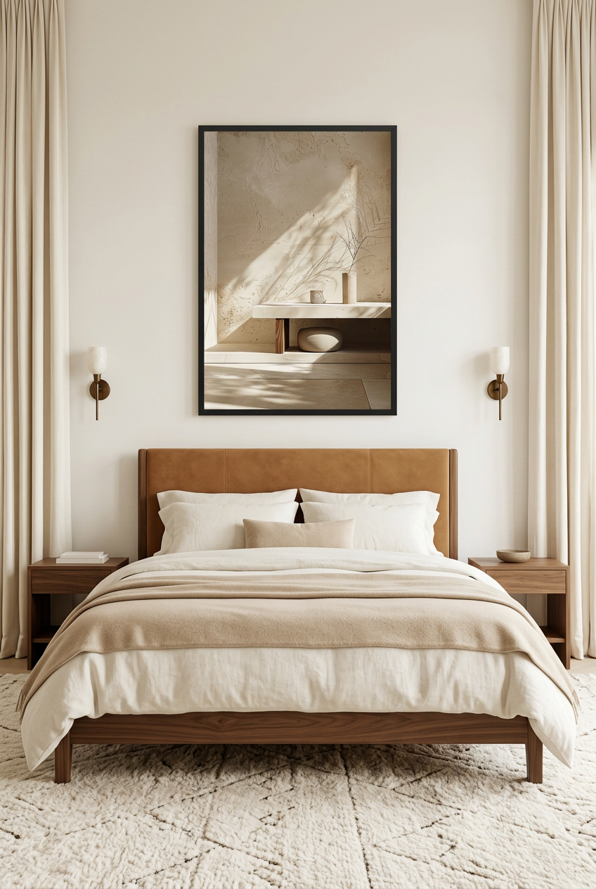 La Console et la Lumière — poster in a black frame in a bedroom