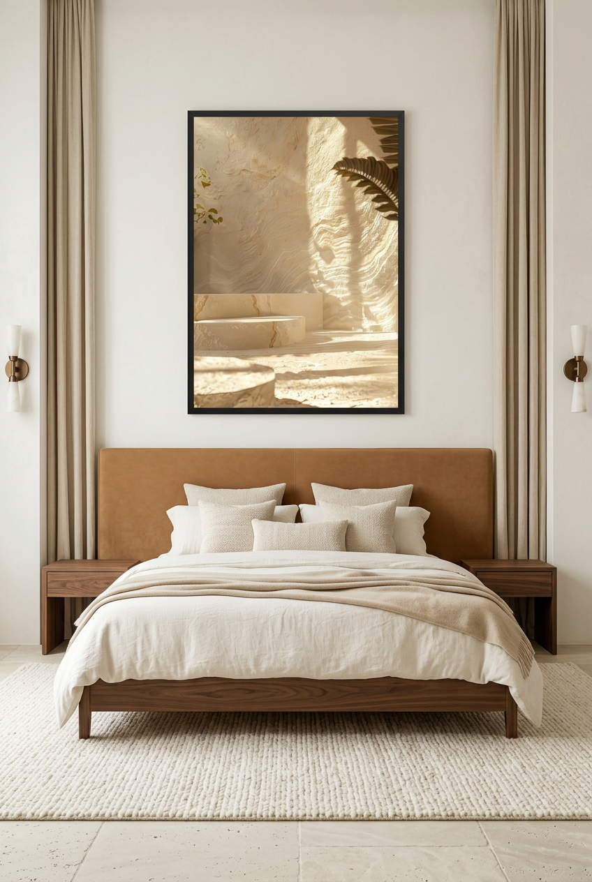 La Cour de Lumière — poster in a black frame in a bedroom