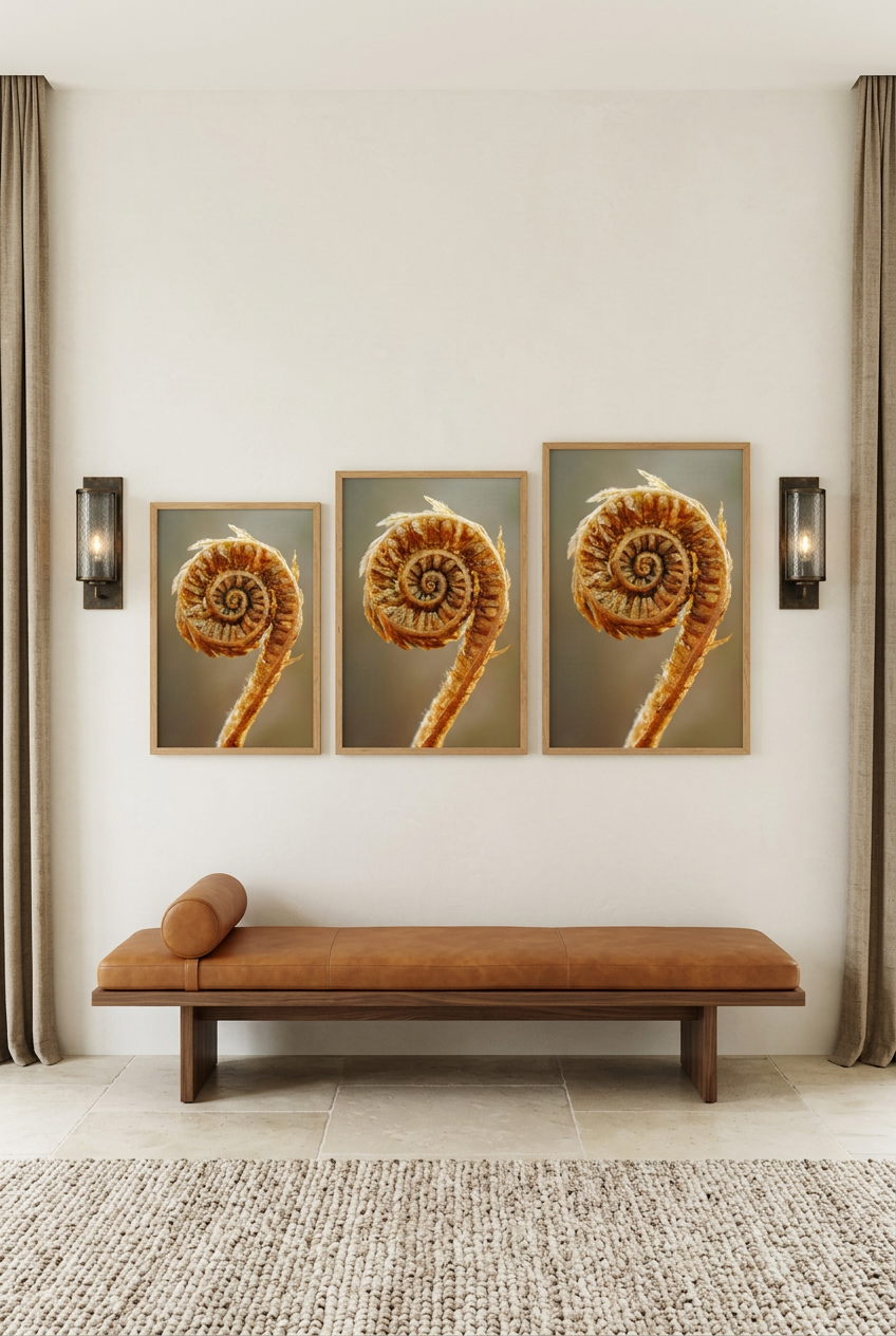 La Crosse d'Or — three sizes of the poster in oak frames