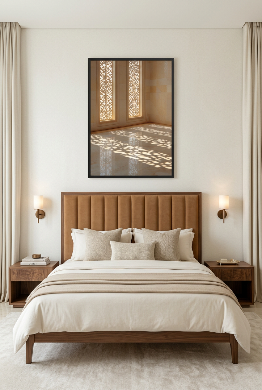 La Dentelle de Lumière — poster com moldura preta num quarto