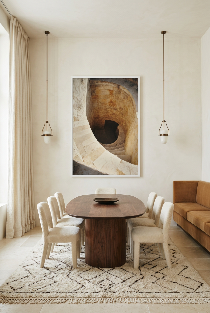 La Descente — poster in witte lijst in een eetkamer