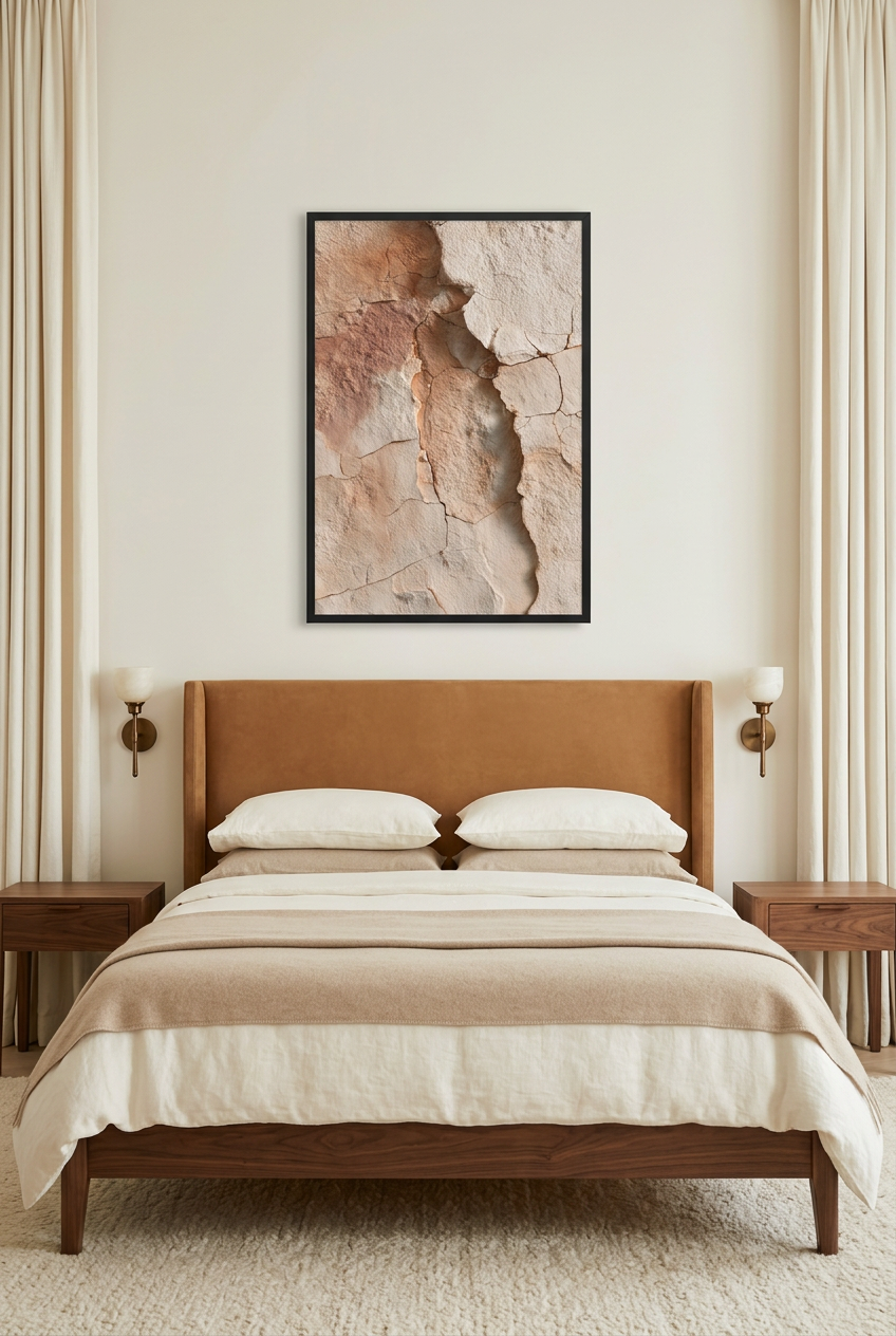 La Faille Rose — poster con cornice nera in una camera da letto