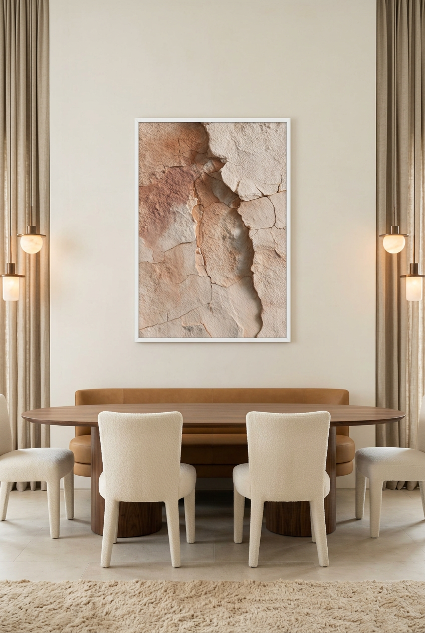 La Faille Rose — poster con cornice bianca in una sala da pranzo