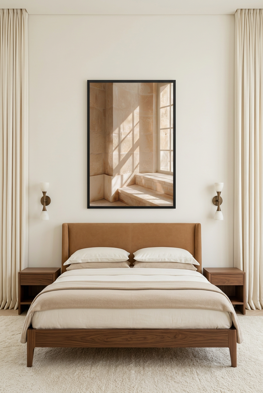 La Fenêtre de Pierre — Poster im schwarzen Rahmen im Schlafzimmer