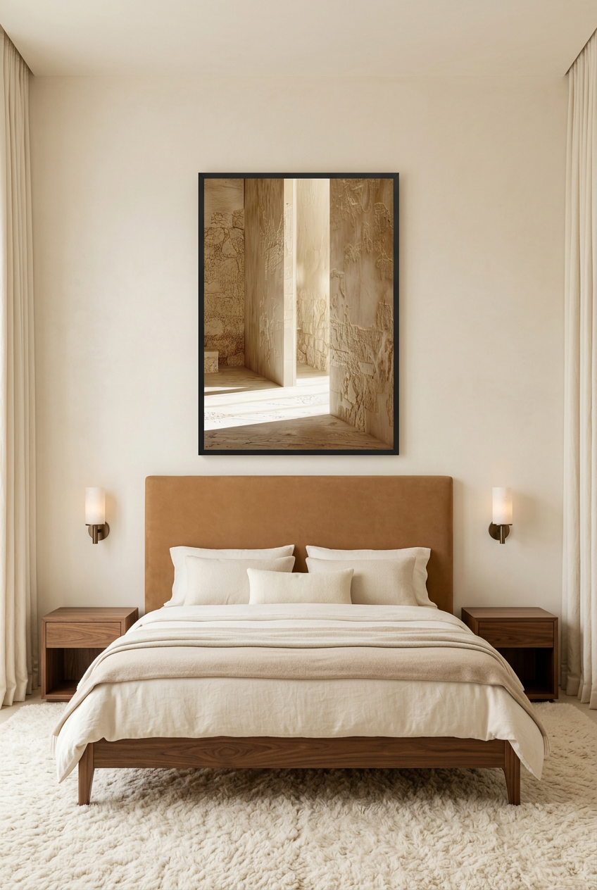 La Fente de Lumière — poster com moldura preta num quarto