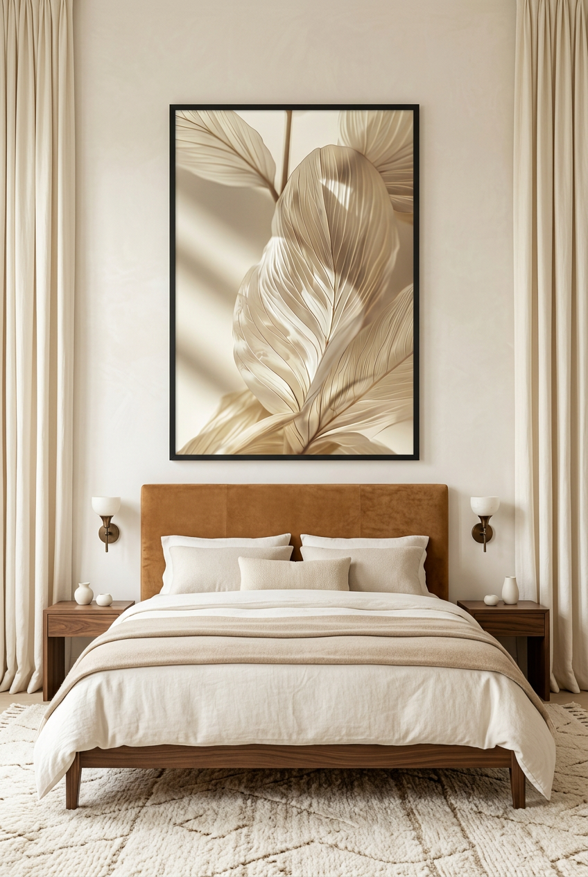 La Feuille Sculptée — poster con cornice nera in una camera da letto