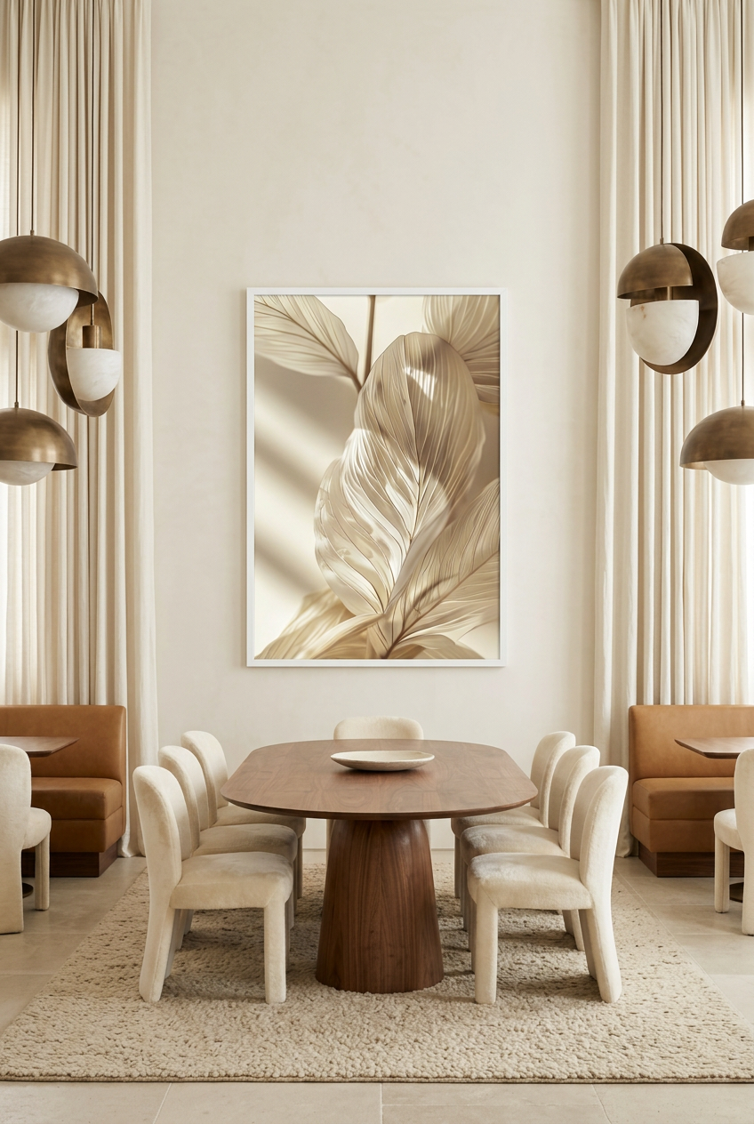 La Feuille Sculptée — poster con cornice bianca in una sala da pranzo
