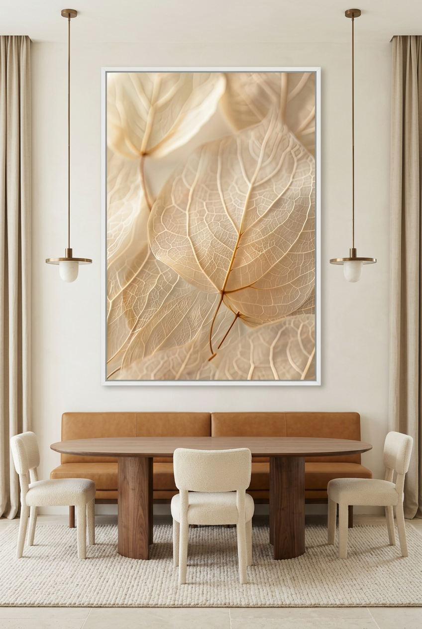 La Feuille Squelette — poster in witte lijst in een eetkamer