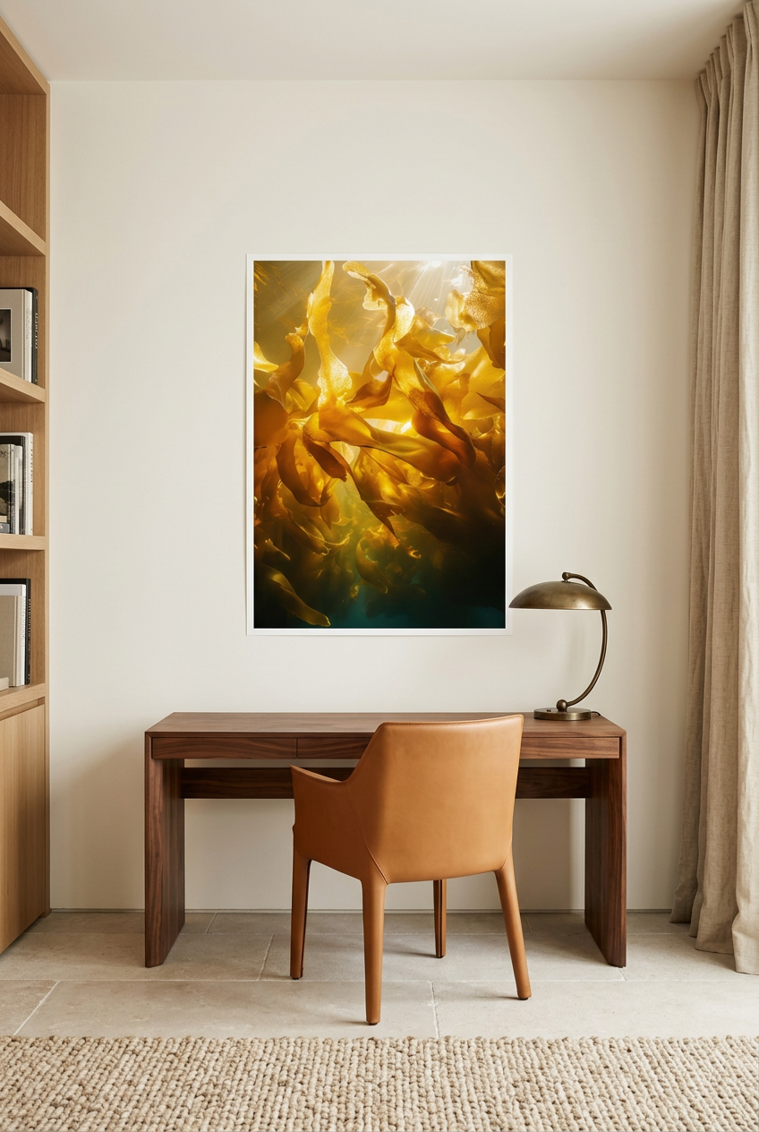 La Forêt d'Ambre — poster in a white frame in a home office
