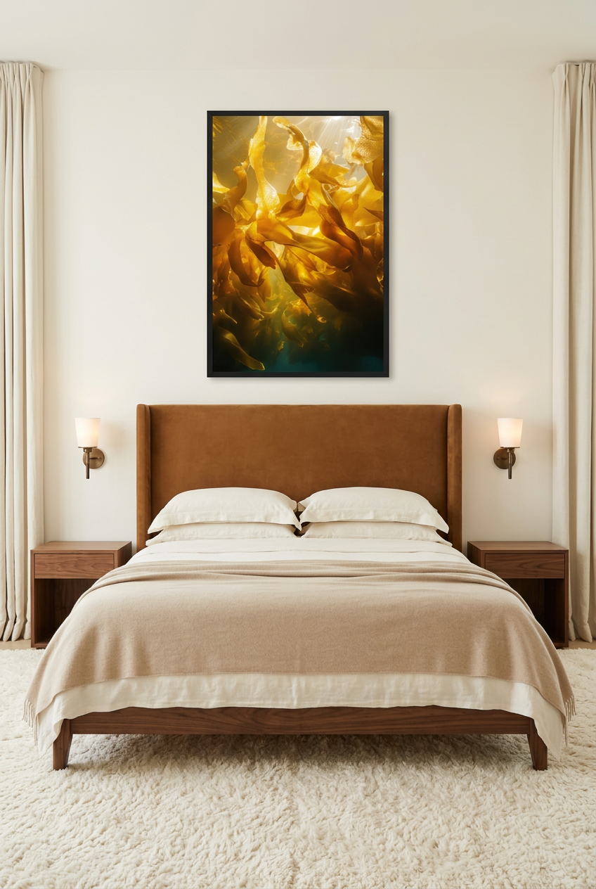 La Forêt d'Ambre — poster in a black frame in a bedroom