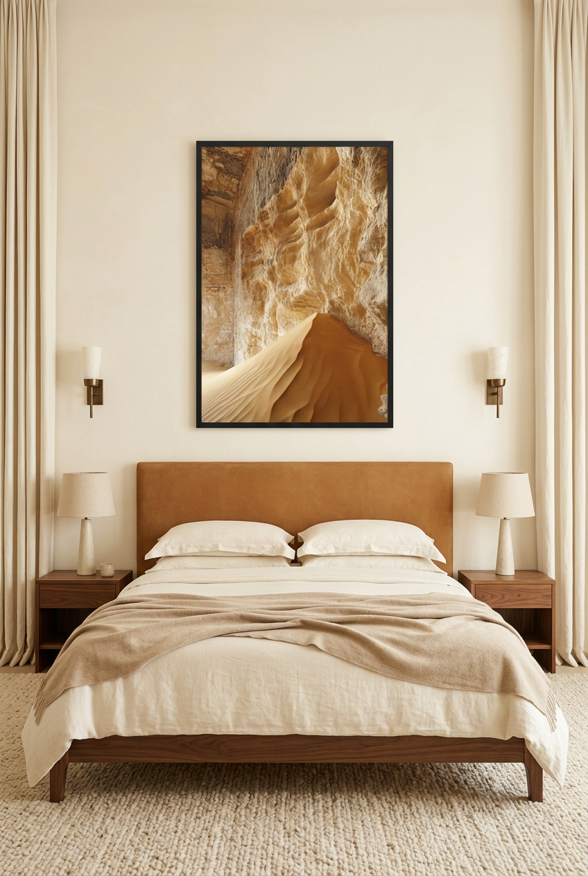 La Gorge d’Or — poster com moldura preta num quarto