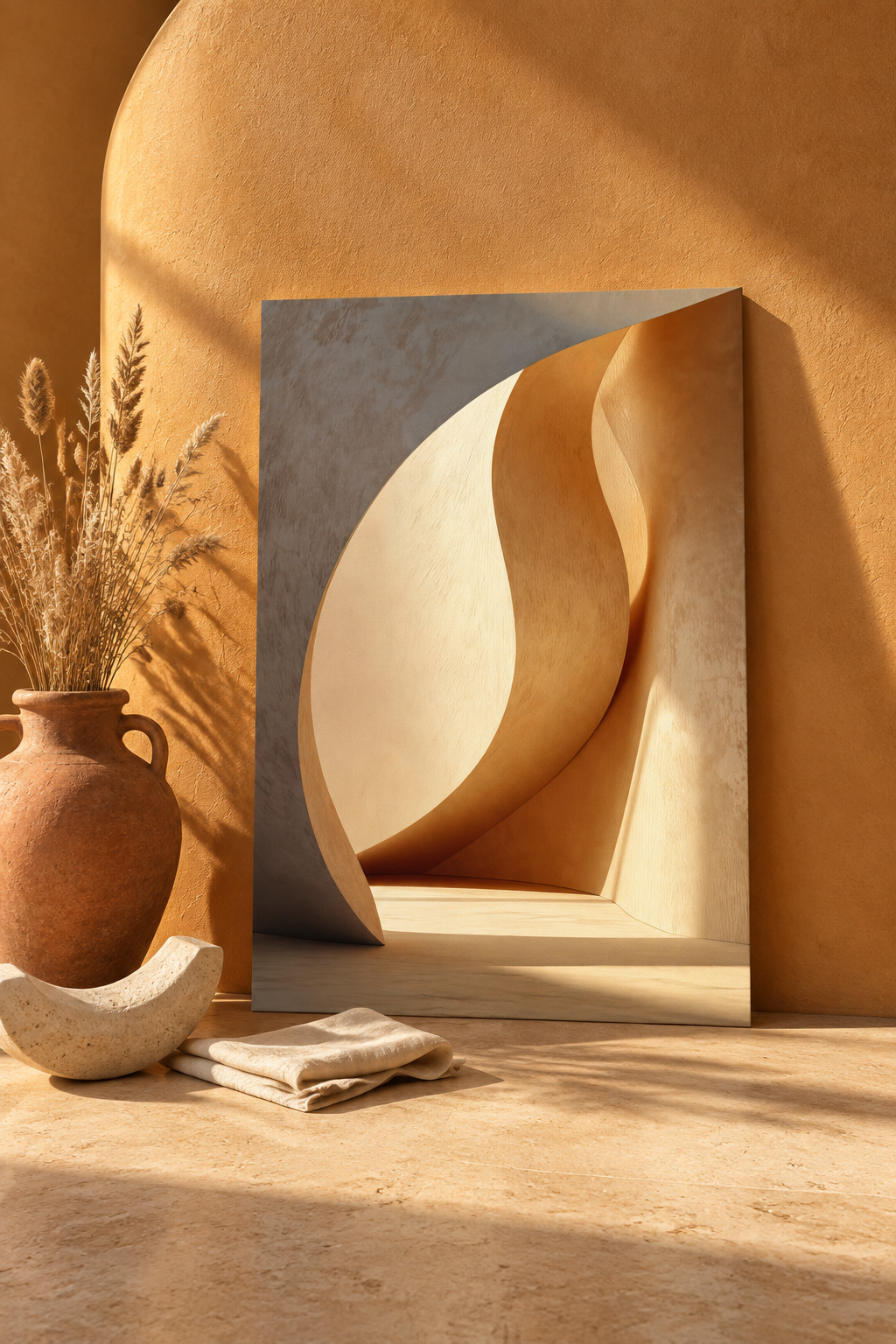 The Great Curve resting on the floor with rounded objects