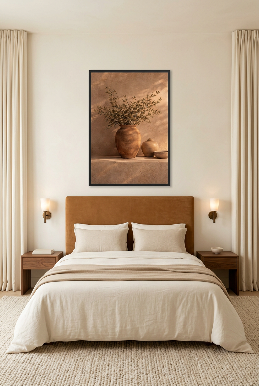 La Jarre et l’Olivier — Poster im schwarzen Rahmen im Schlafzimmer