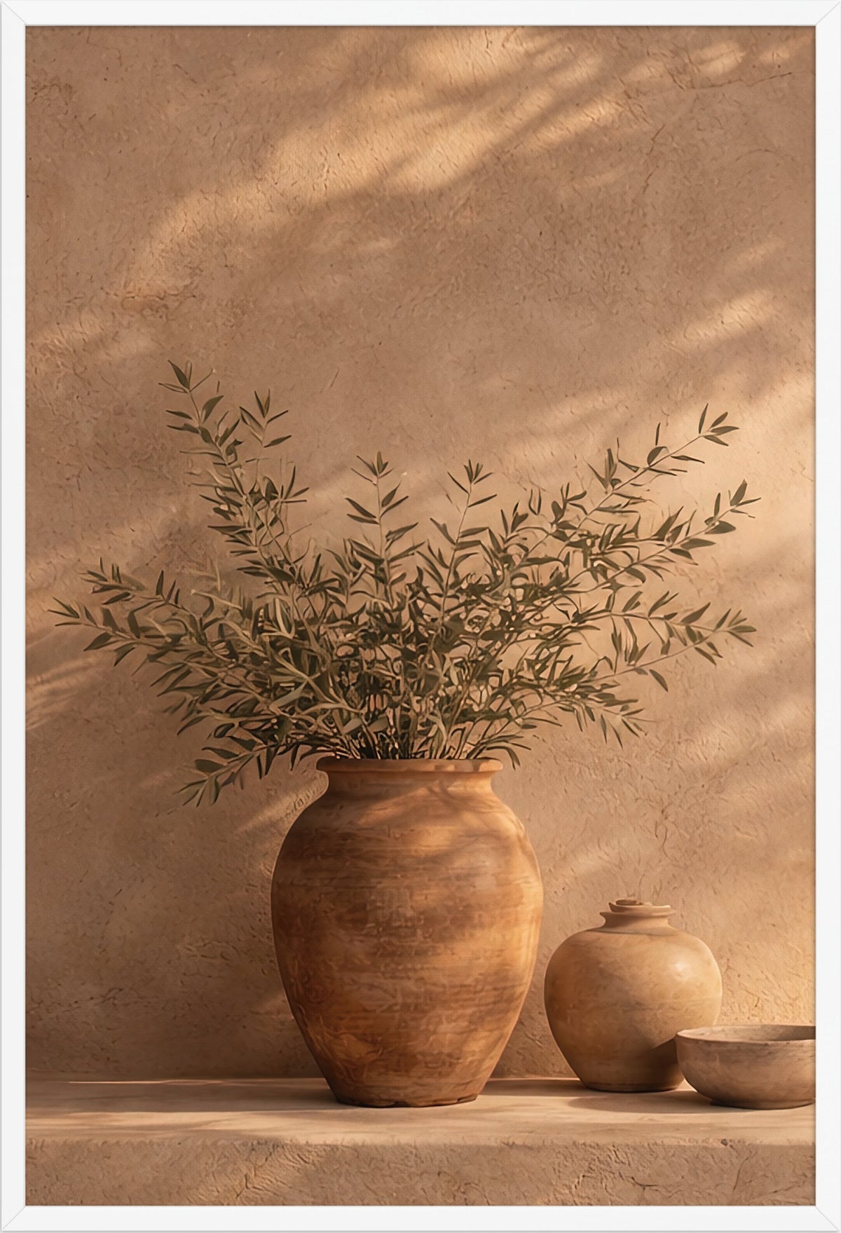 The Jar and the Olive Tree — white frame, 61 × 91 cm