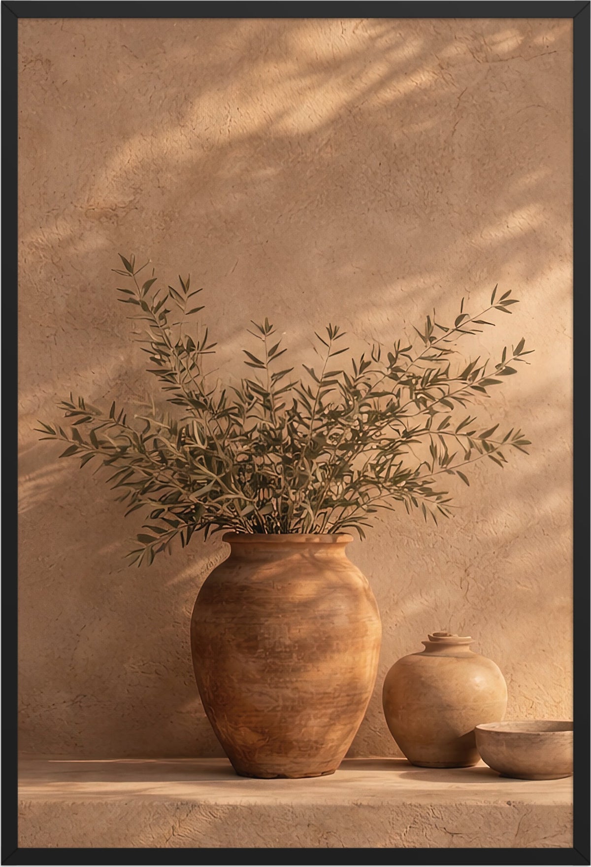 The Jar and the Olive Tree — black frame, 61 × 91 cm