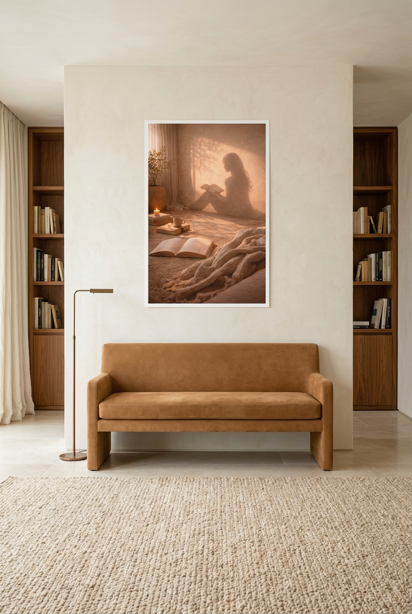 La Liseuse — poster con cornice bianca in una sala di lettura