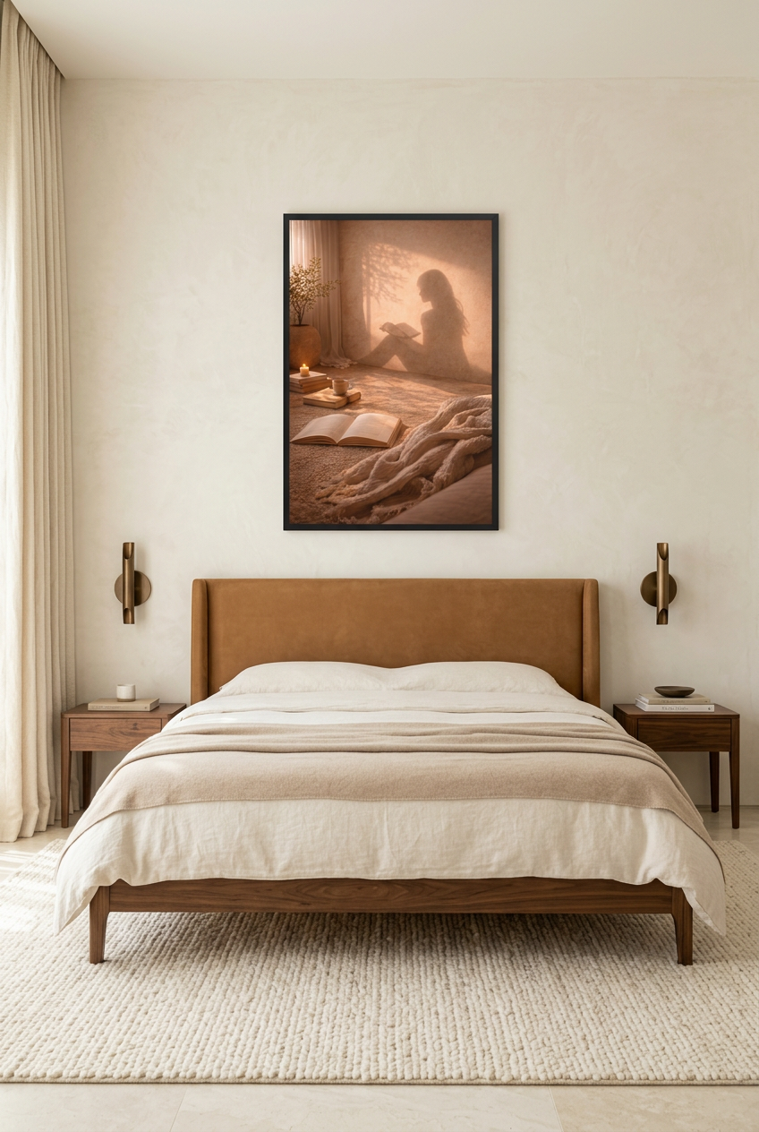 La Liseuse — poster con cornice nera in una camera da letto