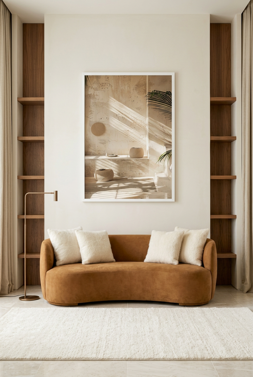 La Lumière des Poufs — poster in a white frame in a library