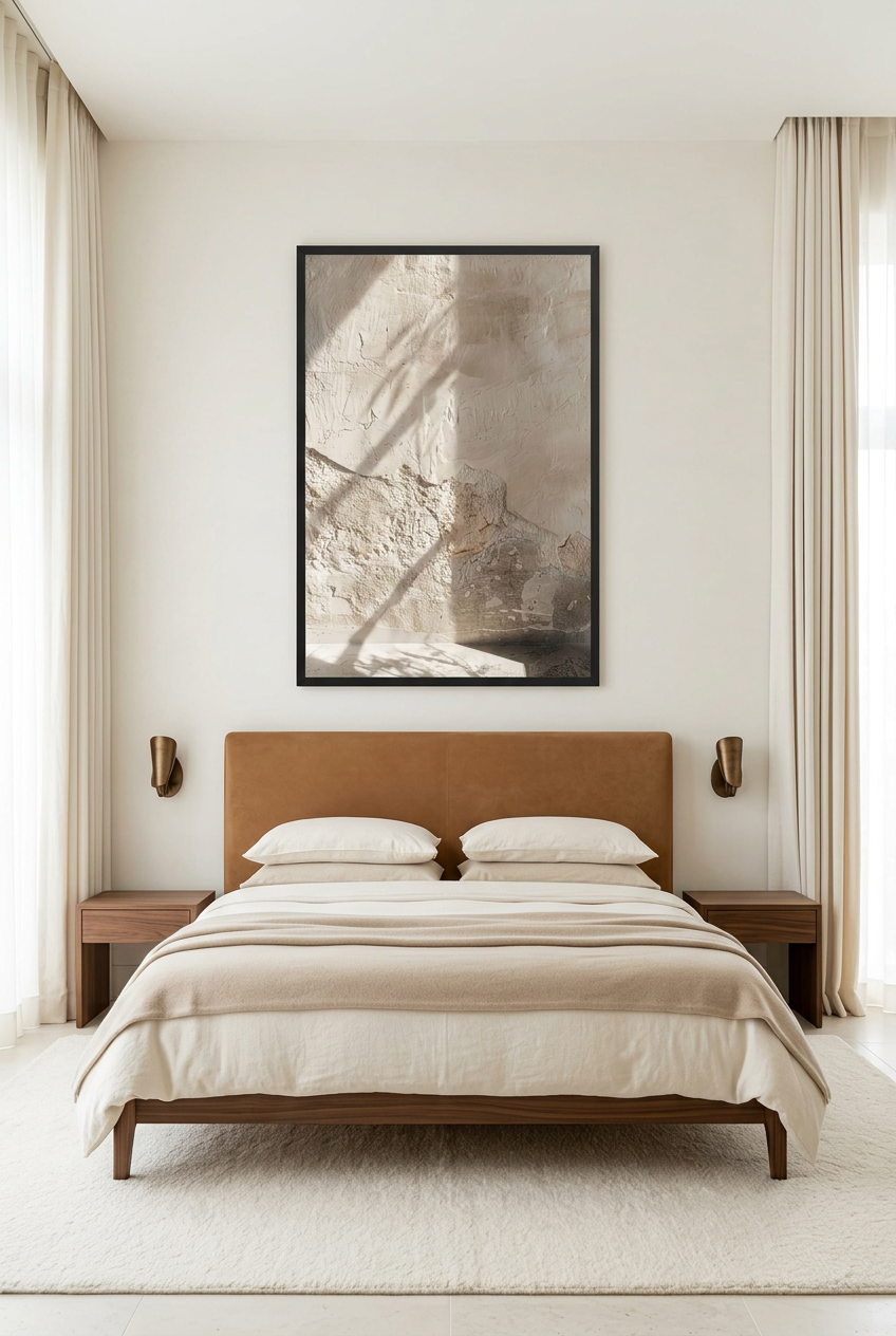 La Lumière sur l'Enduit — poster con cornice nera in una camera da letto