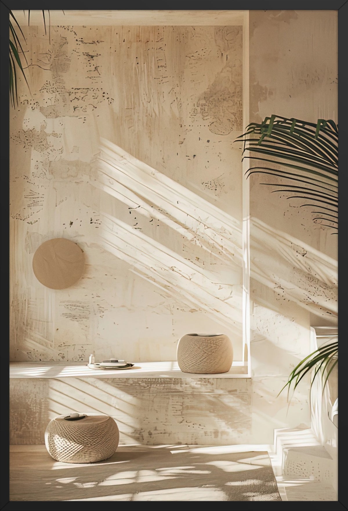 The Light of the Poufs — poster in a black frame, front view