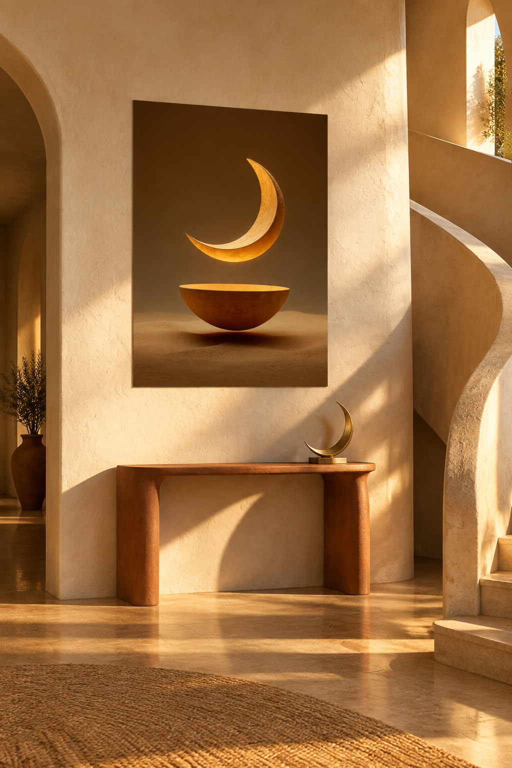 The Moon and the Bowl in an architectural entryway