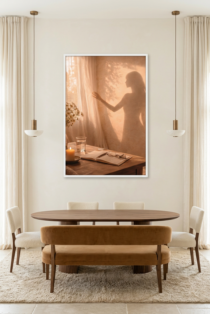 La Main sur le Voile — poster con cornice bianca in una sala da pranzo