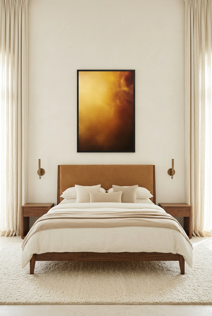 La Nébuleuse d’Or — poster in a black frame in a bedroom