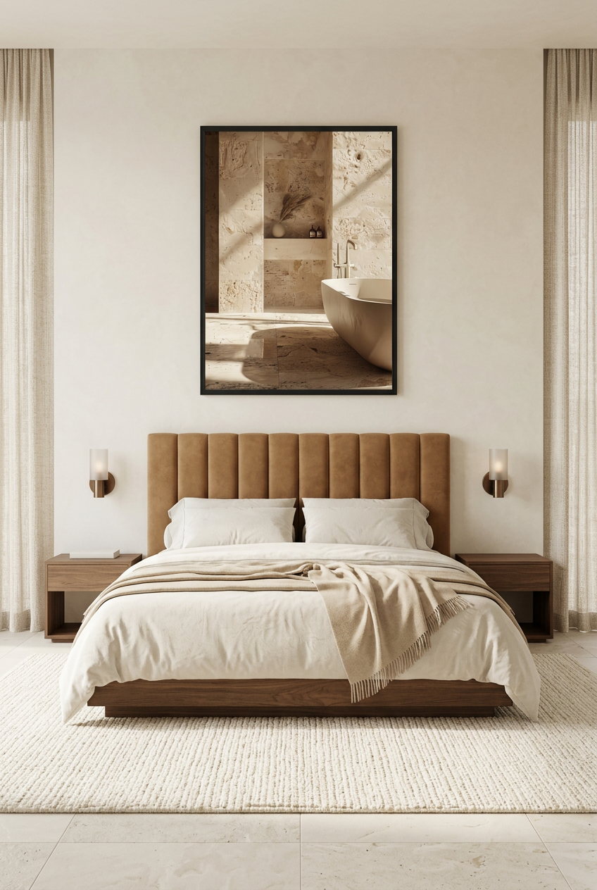 La Niche de Travertin — poster com moldura preta num quarto