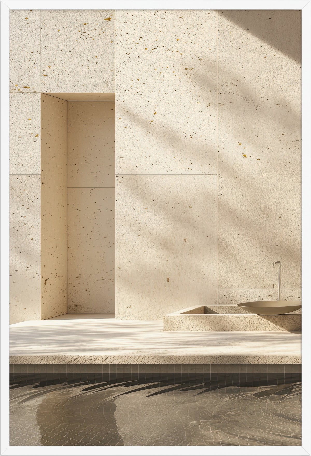 The Niche and the Water — white frame, 61 × 91 cm