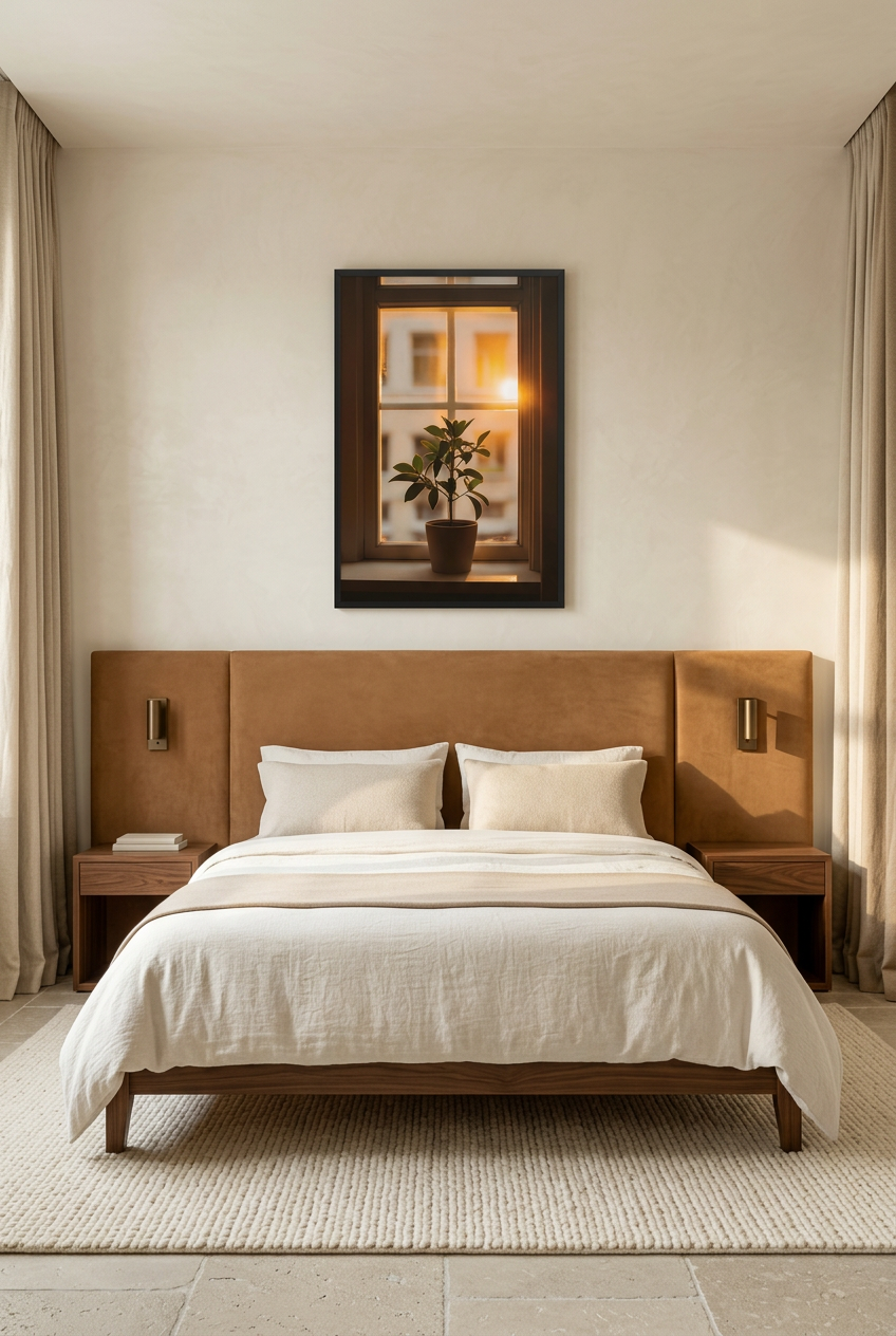 La Plante du Soir — poster con cornice nera in una camera da letto