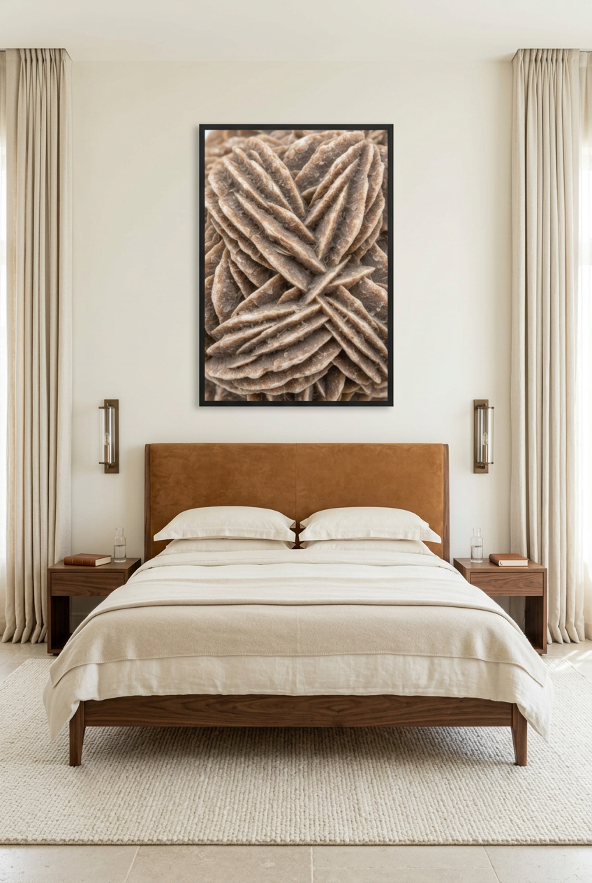 La Rose des Sables — poster con cornice nera in una camera da letto