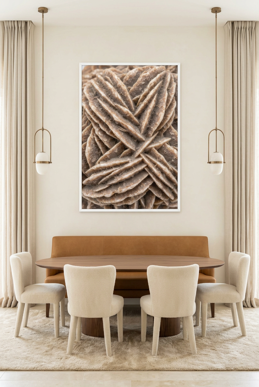 La Rose des Sables — poster con cornice bianca in una sala da pranzo