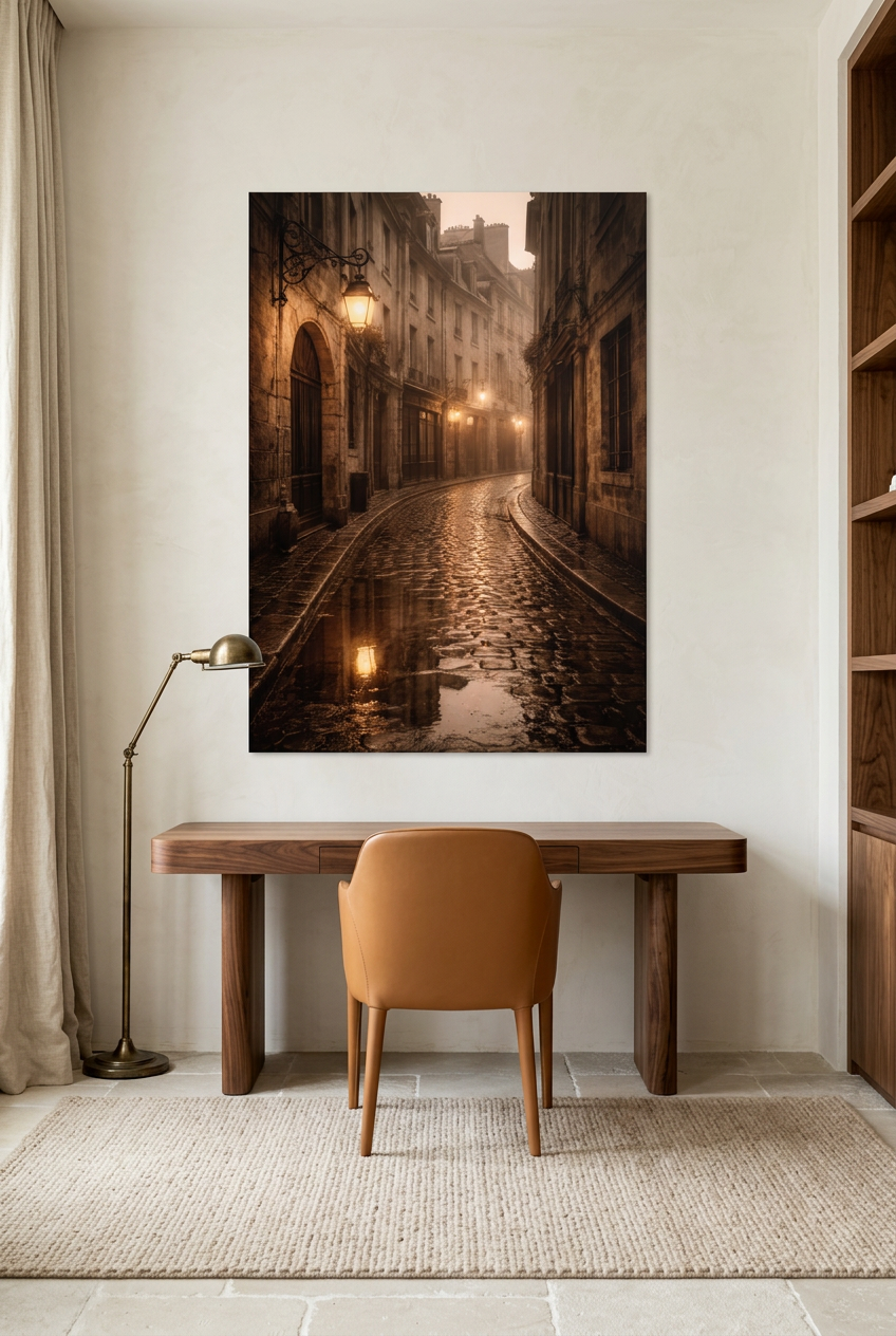 La Ruelle Sous La Pluie — unframed poster in a home office