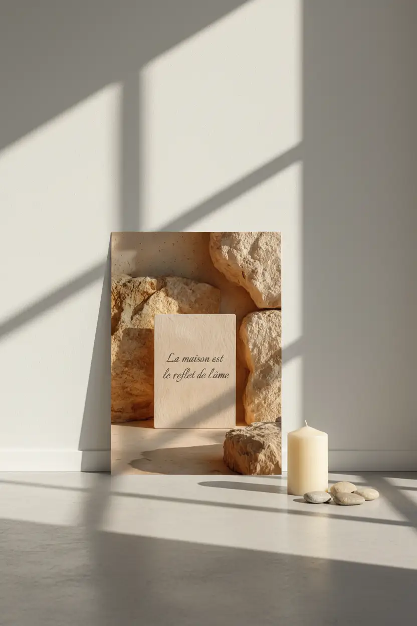 La Stèle — Affiche murale citation personnalisable, affiche murale minimaliste avec cadre bois, décoration murale salon ou chambre, style méditerranéen