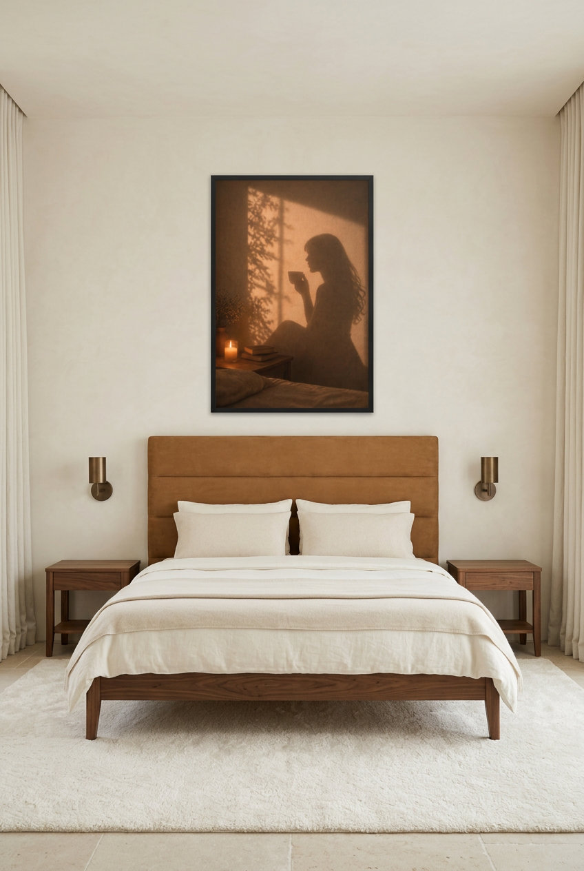 La Tasse du Soir — Poster im schwarzen Rahmen im Schlafzimmer