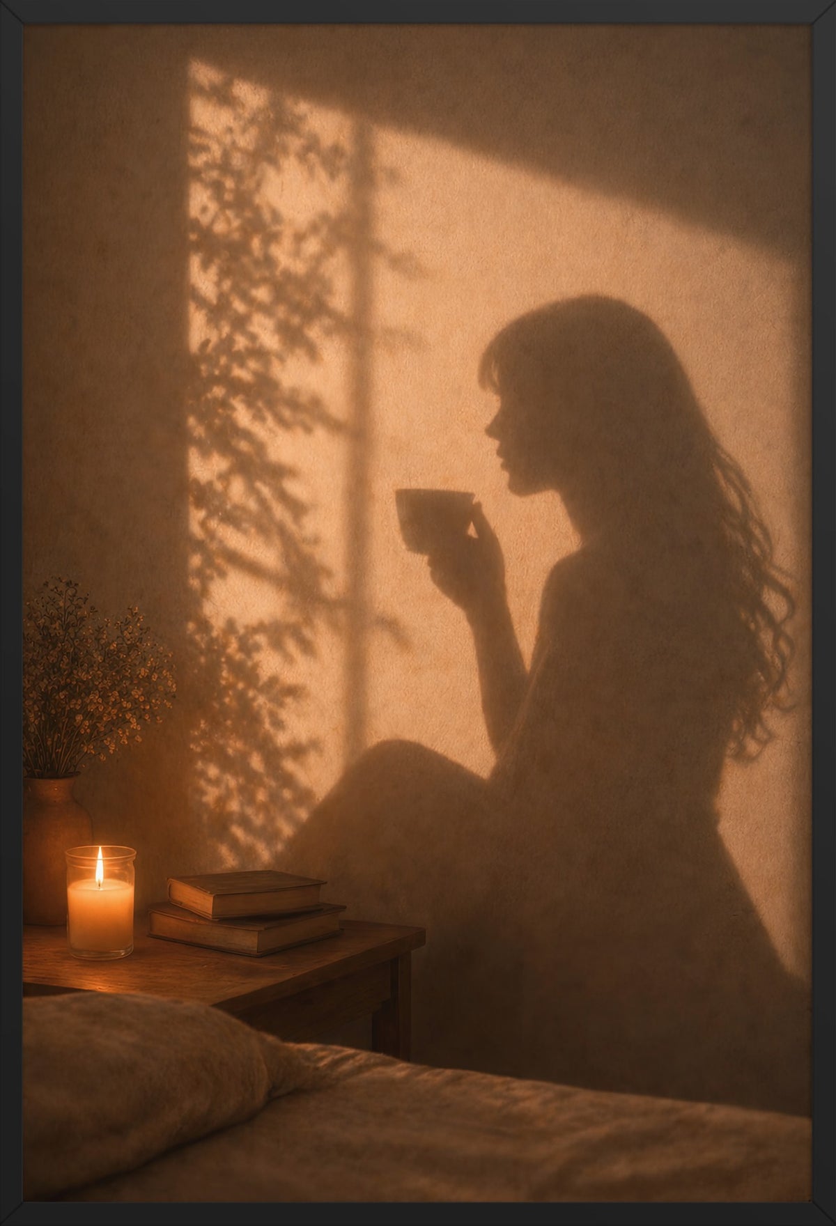 The Evening Cup — poster in a black frame, front view