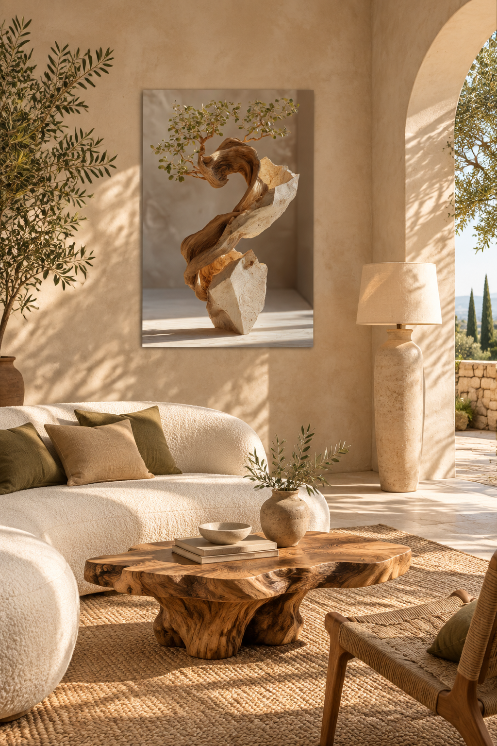 Die Gewundene Olive in einem mediterranen Wohnzimmer