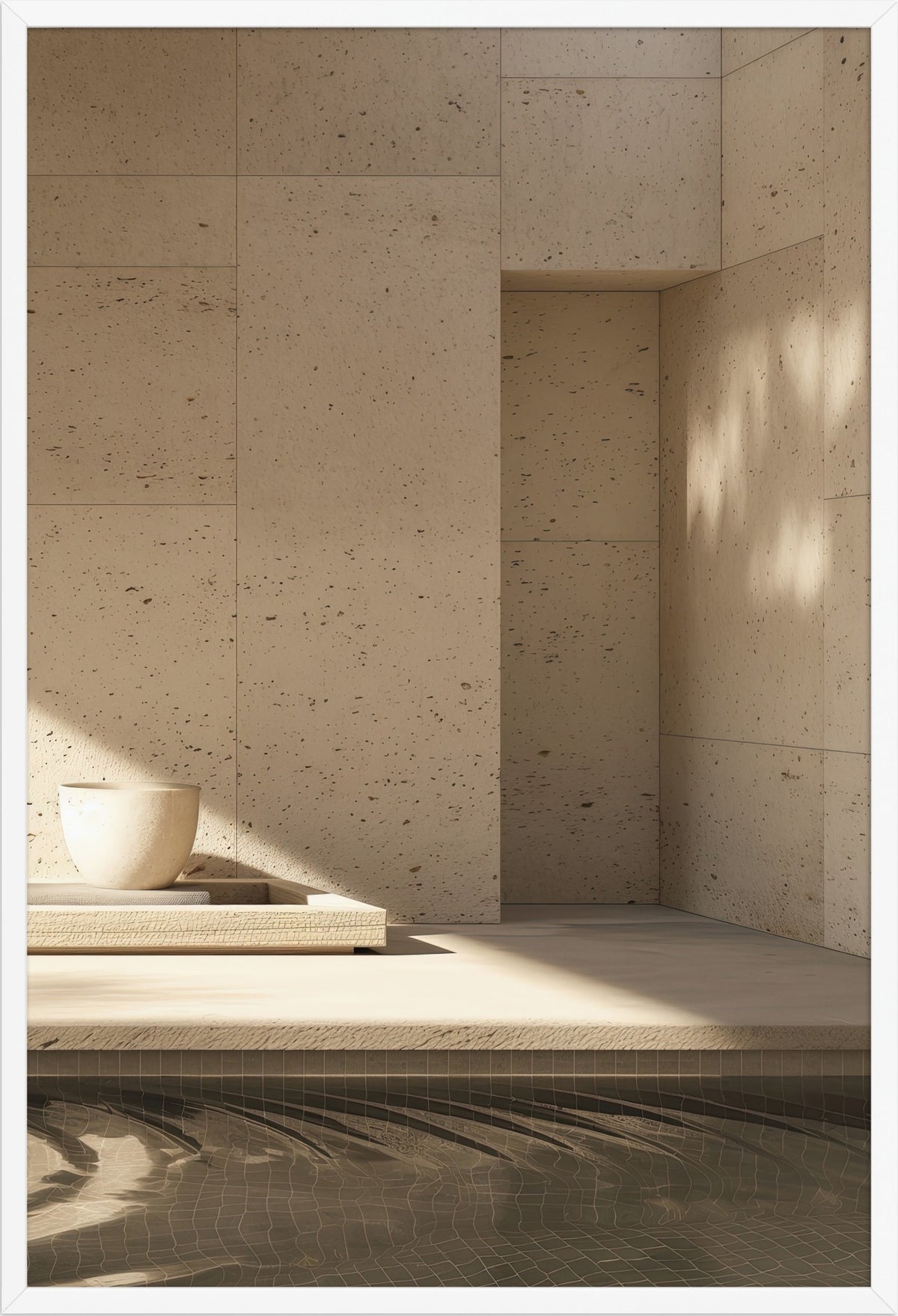 The Corner and the Bowl — white frame, 61 × 91 cm